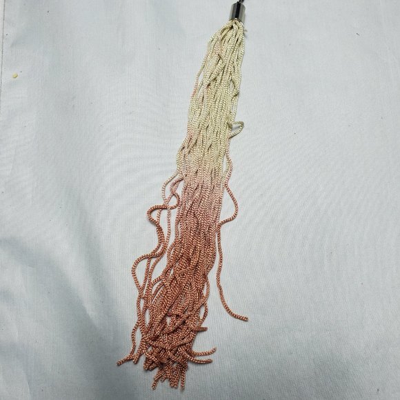 BKE beaded necklace with tassel, silver chain white-off white and brown beads - Picture 8 of 9